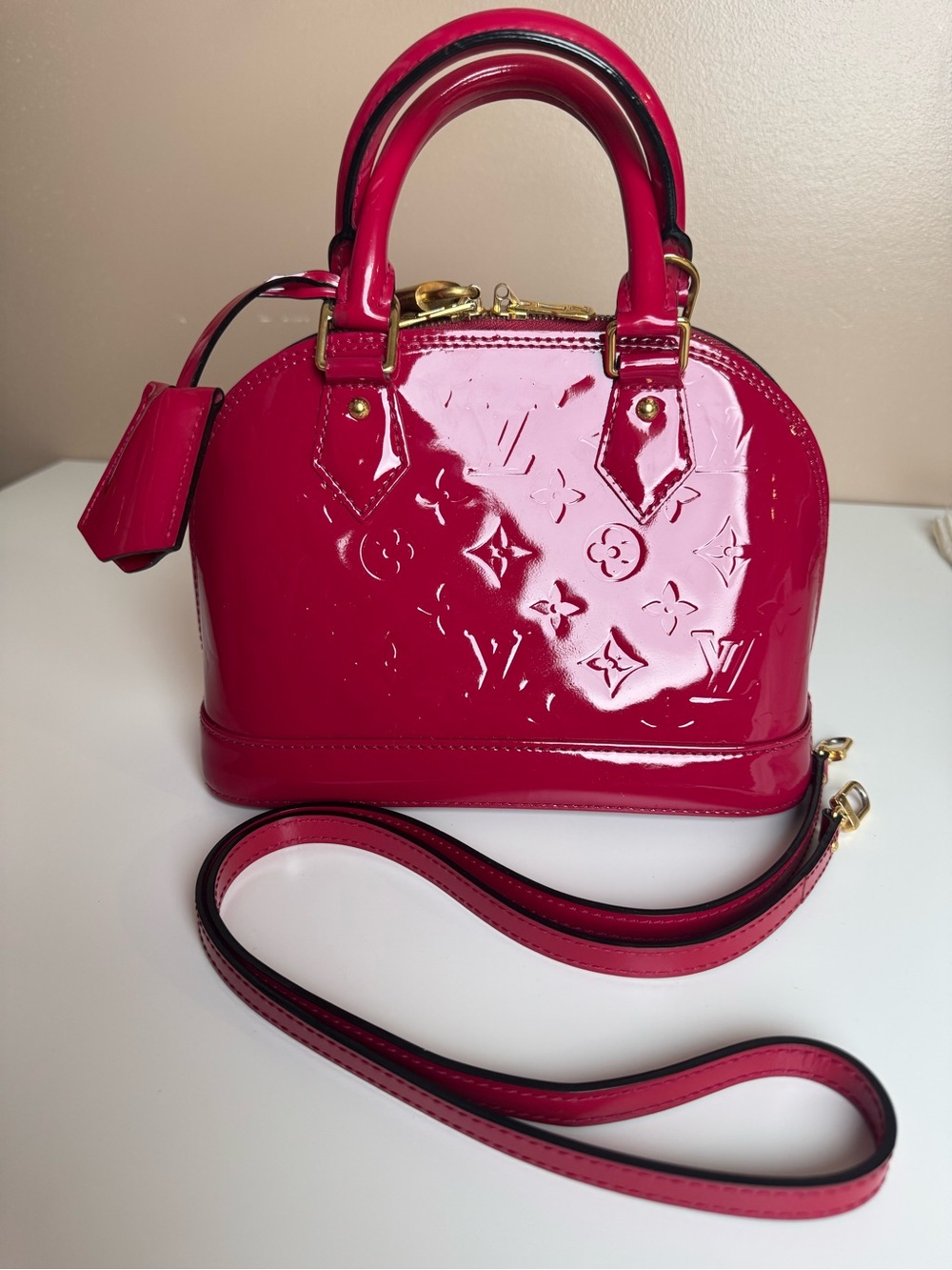 Louis Vuitton Mini Alma Vernis Satchel in Bright Pink